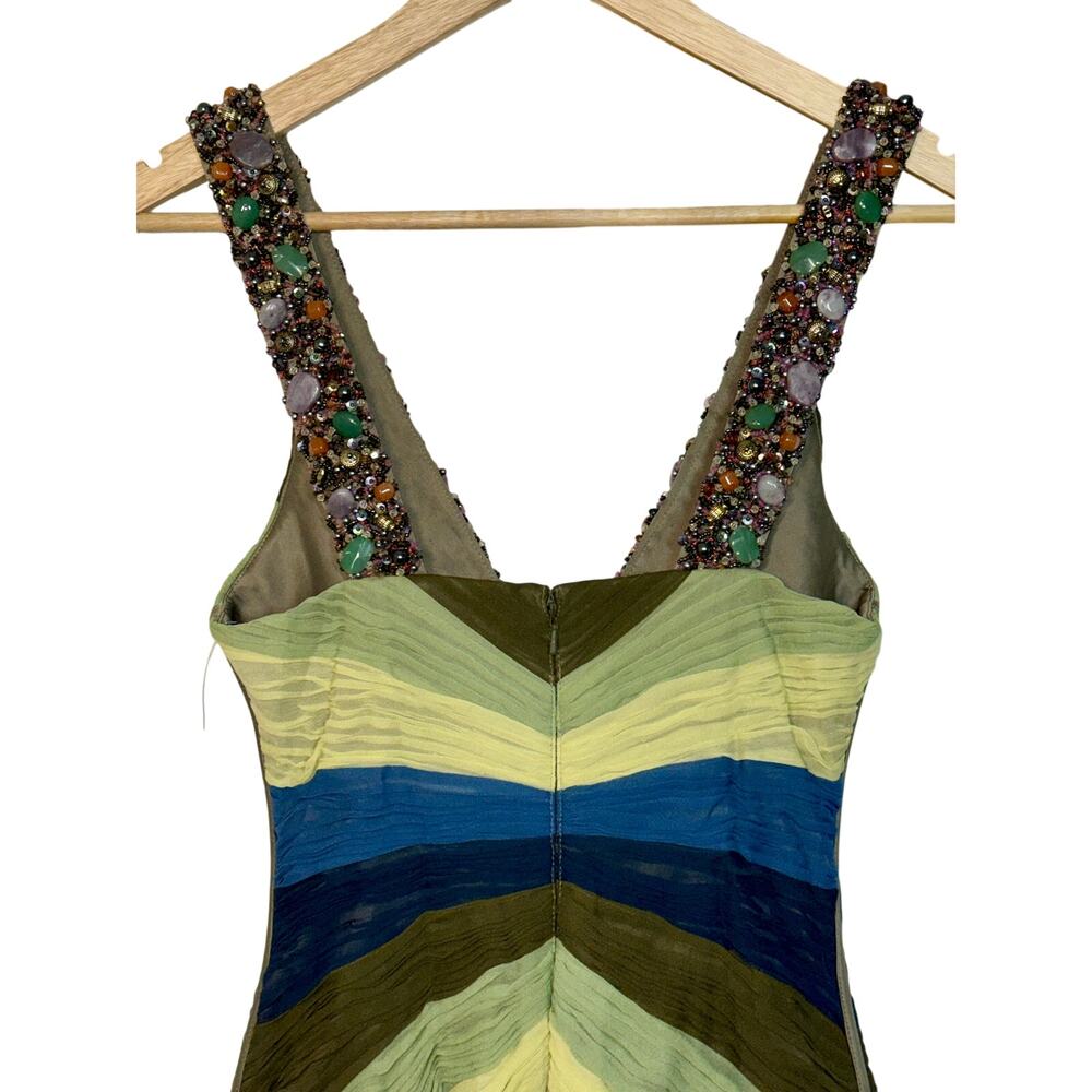 NWT Mandalay Quartz Green Blue Silk Beaded Sequin Midi Evening Gown Dress Size 6 - Picture 7 of 16